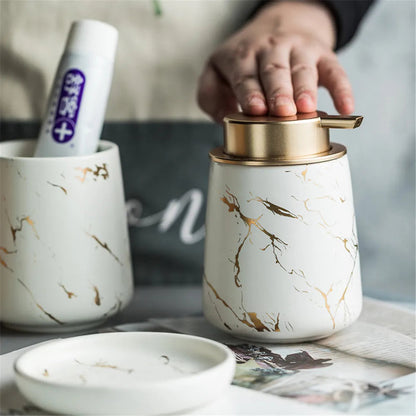 Luxury Marble Bathroom Set – 4-Piece Minimalist Ceramic Accessory Collection for Modern Decor 5