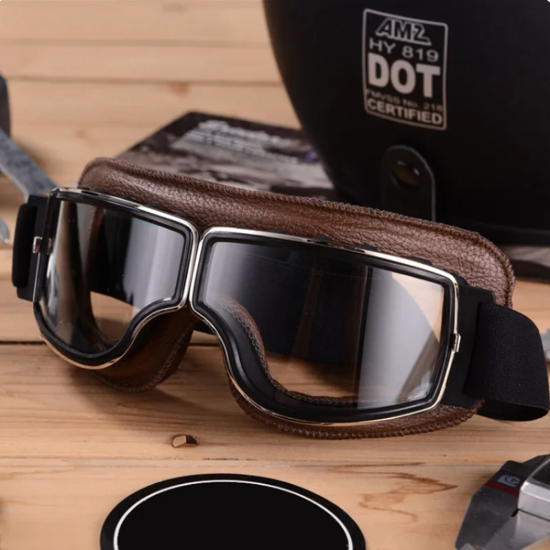 Classic Biker Retro Leather Goggles - Halri