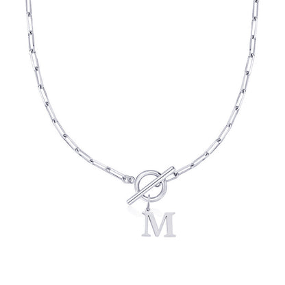 Simple Initial Circle Paperclip Lock Necklace