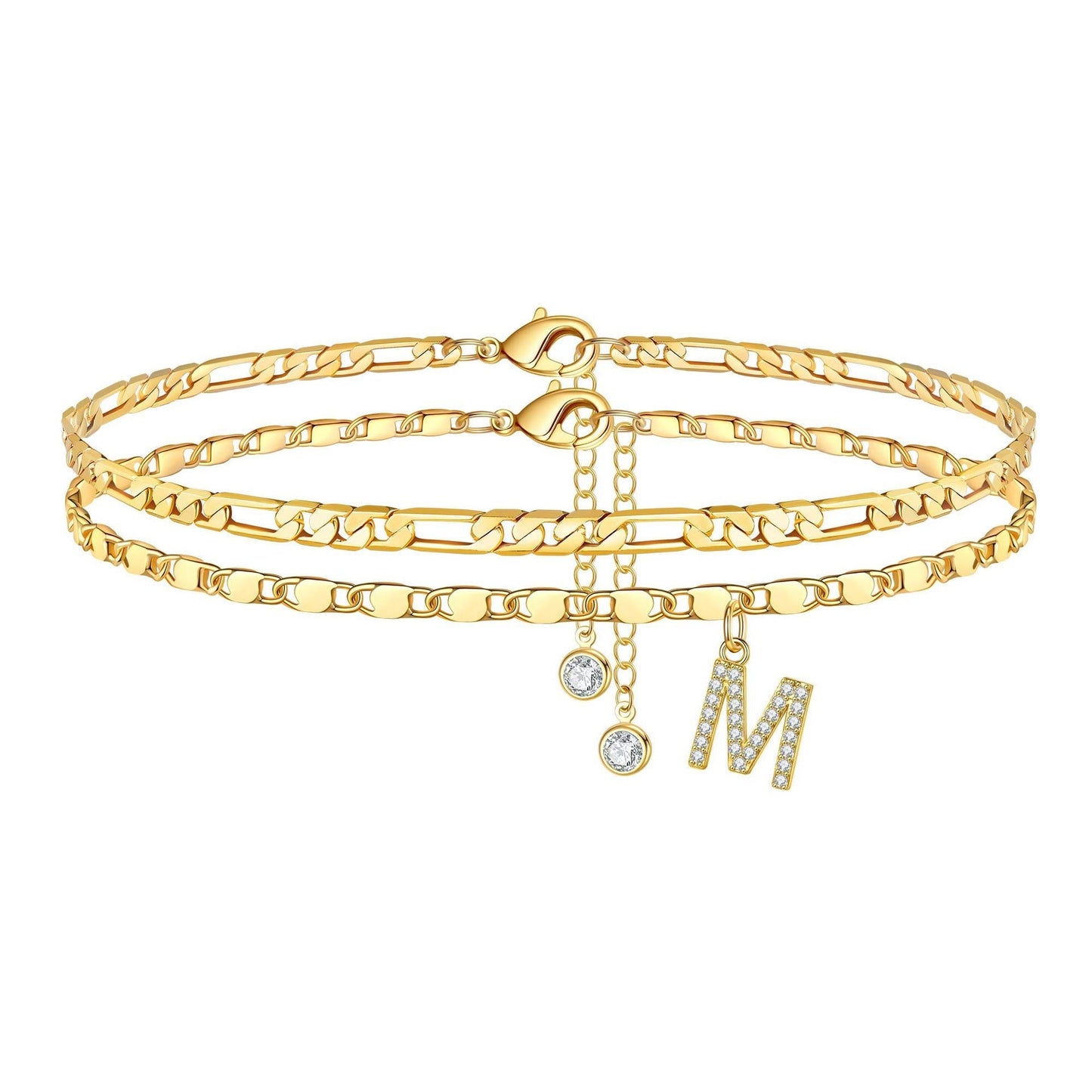 Personalized 14k Gold Initial Anklet Set