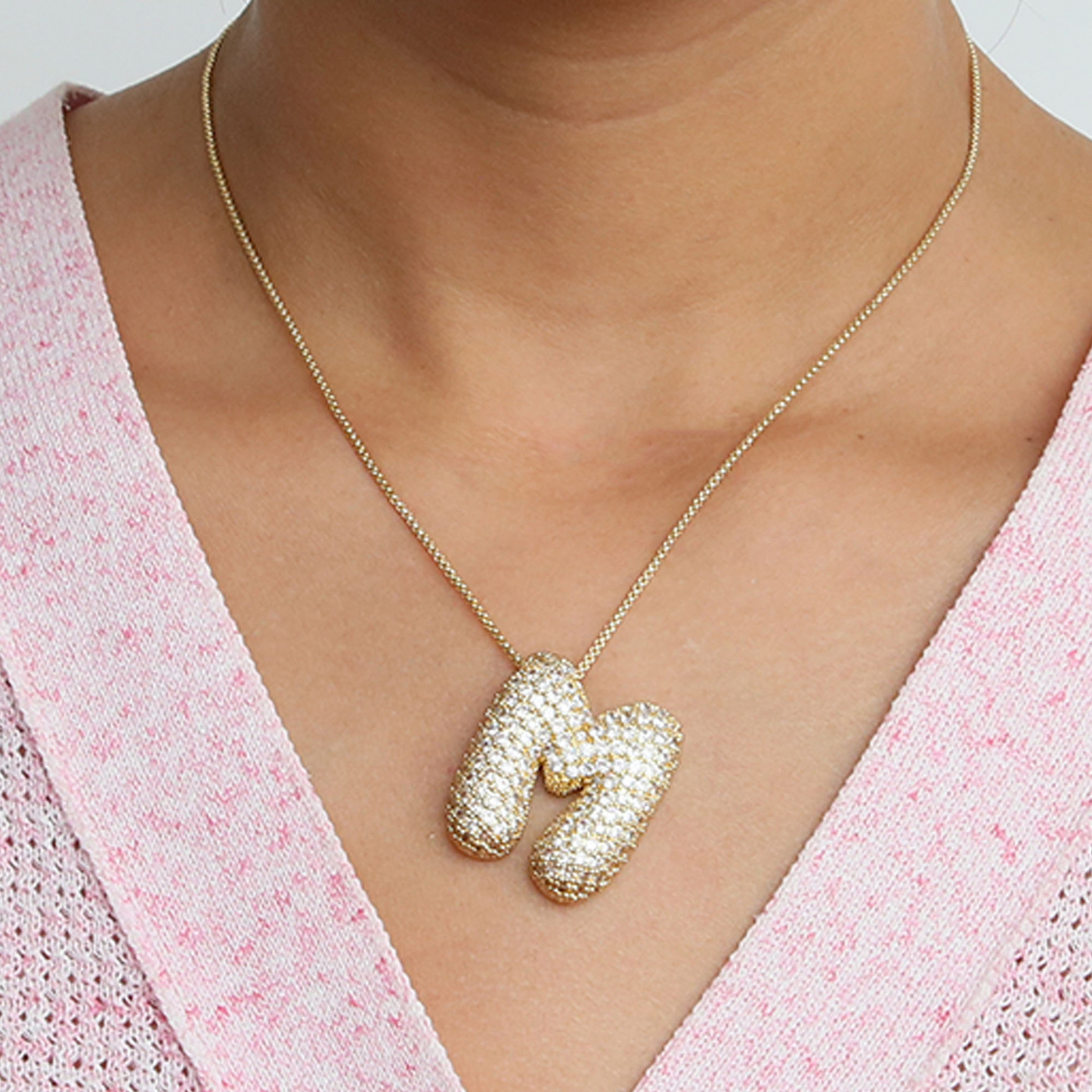 Bold Letter Bubble Diamond Initial Pendants