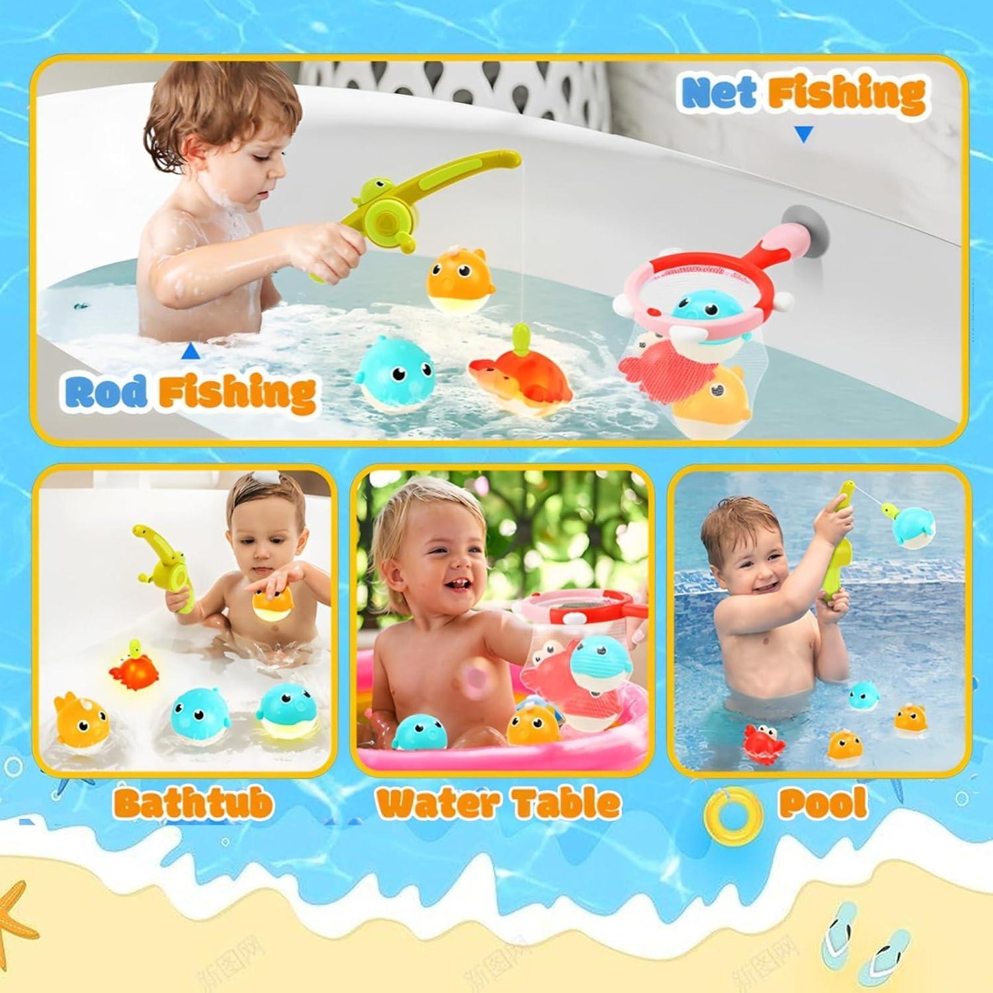 Magnetic LED Fishing Toy Set – Light-Up Bath Toys with Rod and 360° Rotating Reel for Kids Ages 3+