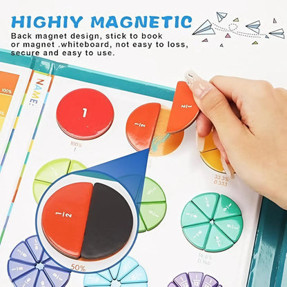 Magnetic Montessori Fraction Puzzle, Wooden Math Learning Game with Magnetic Tiles & Circles, Safe for Ages 3+