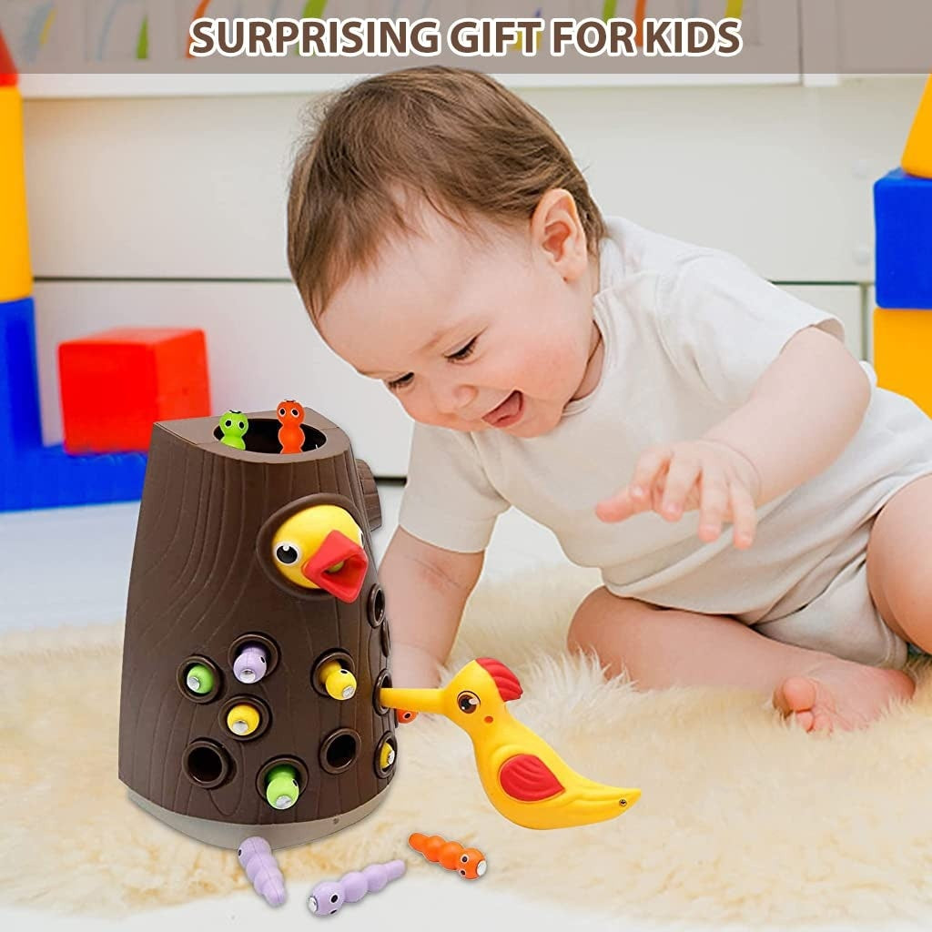 Magnetic Woodpecker Catching Game with Educational Toy with Colorful Worms, Safe for  Ages 1+