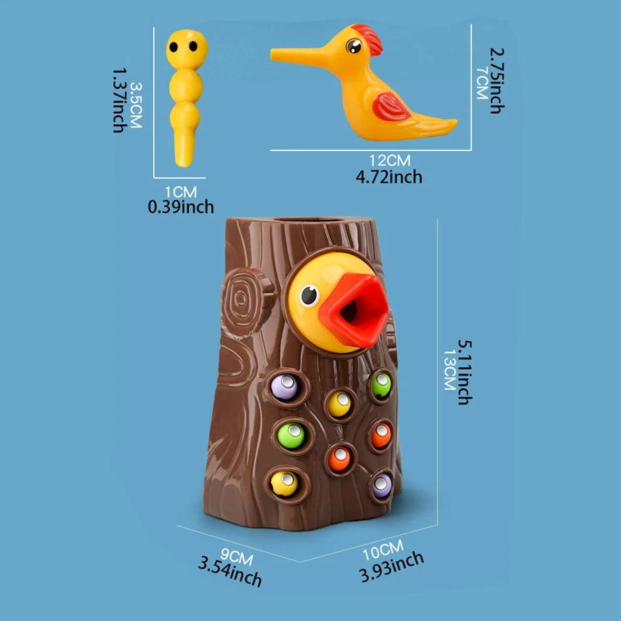 Magnetic Woodpecker Catching Game with Educational Toy with Colorful Worms, Safe for  Ages 1+