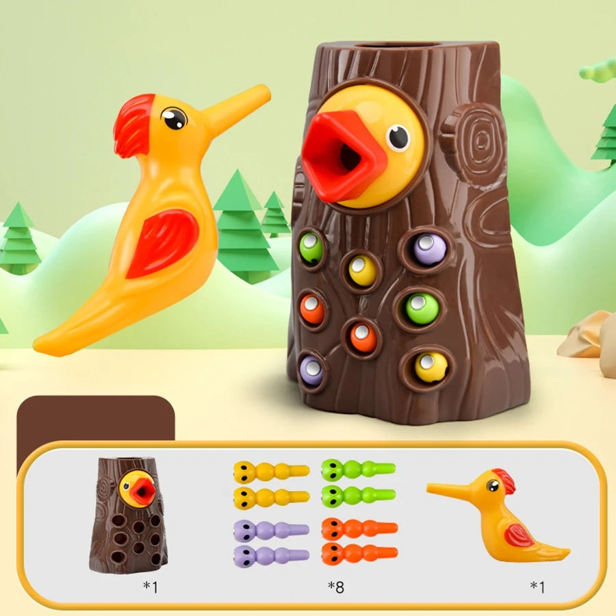Magnetic Woodpecker Catching Game with Educational Toy with Colorful Worms, Safe for  Ages 1+