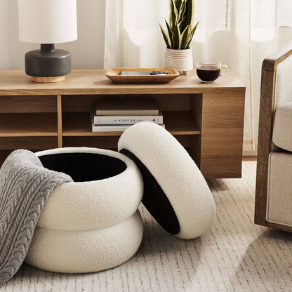 Plush Circular Storage Footstool