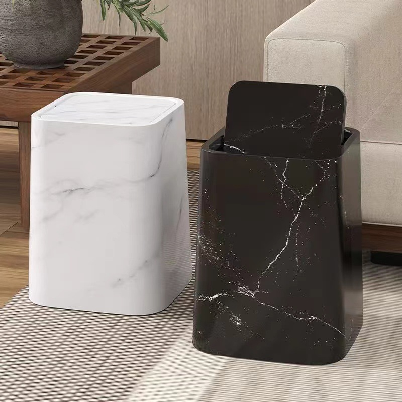 Stylish Marble Trash Can with Spin Lid - Halri