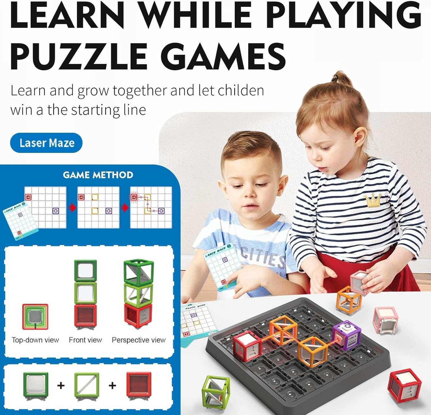Maze Stacking Educational Toy with 60 Challenge Cards Included, Light-Up Target Cube,Safe for Ages 7+
