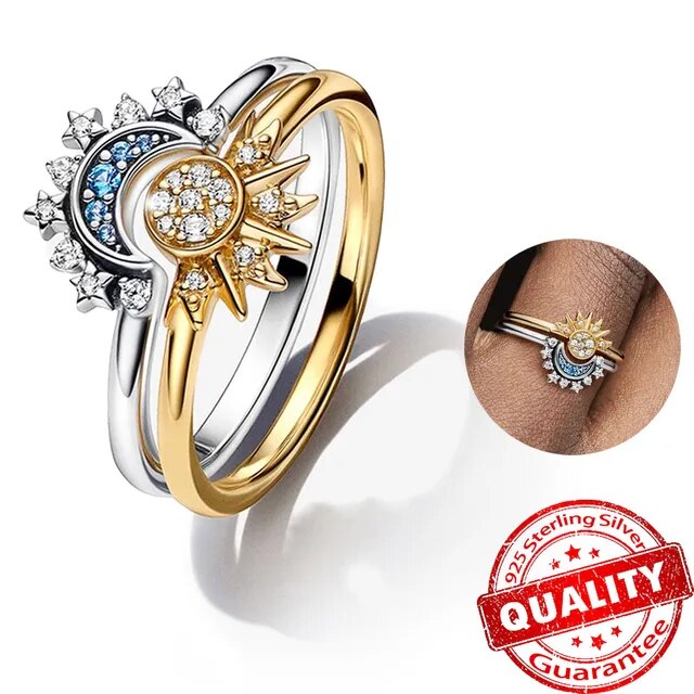 Sparkling Crystal Silver Astrology Ring Set