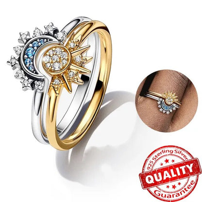 Shining Crystal Moon Sterling Silver Ring