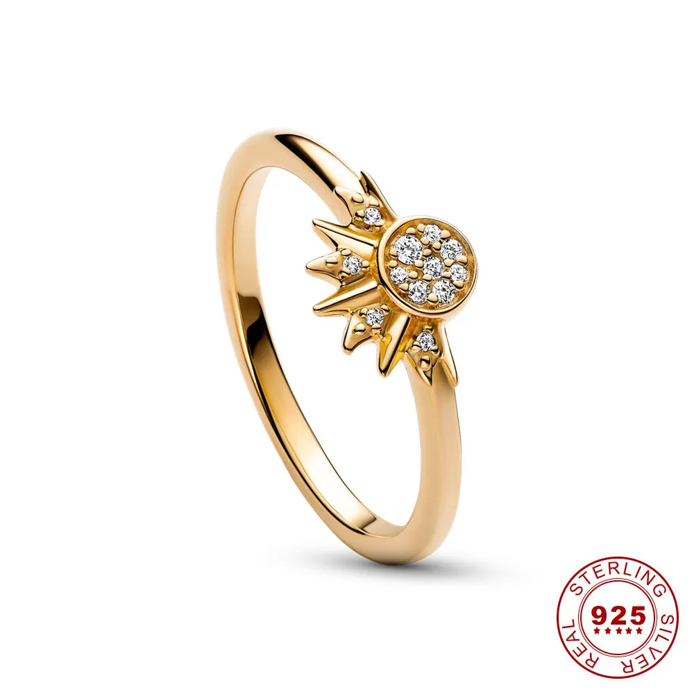 Shining Crystal Moon Sterling Silver Ring