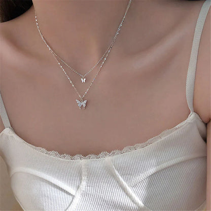 Elegant Silver Stacked Necklace Set