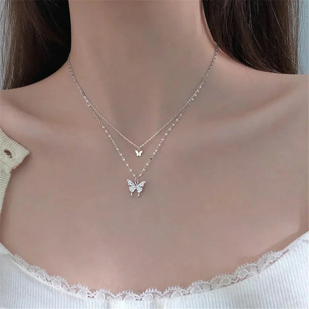 Elegant Silver Stacked Necklace Set