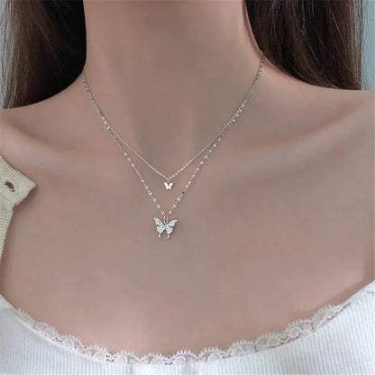 Elegant Silver Stacked Necklace Set
