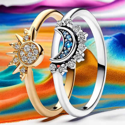 Shining Crystal Moon Sterling Silver Ring