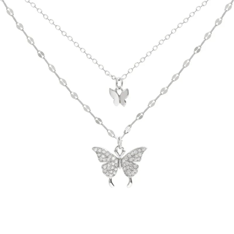 Elegant Silver Stacked Necklace Set