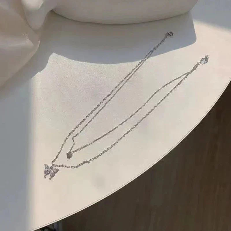 Elegant Silver Stacked Necklace Set