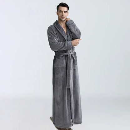 Man wearing a gray robe against a white background