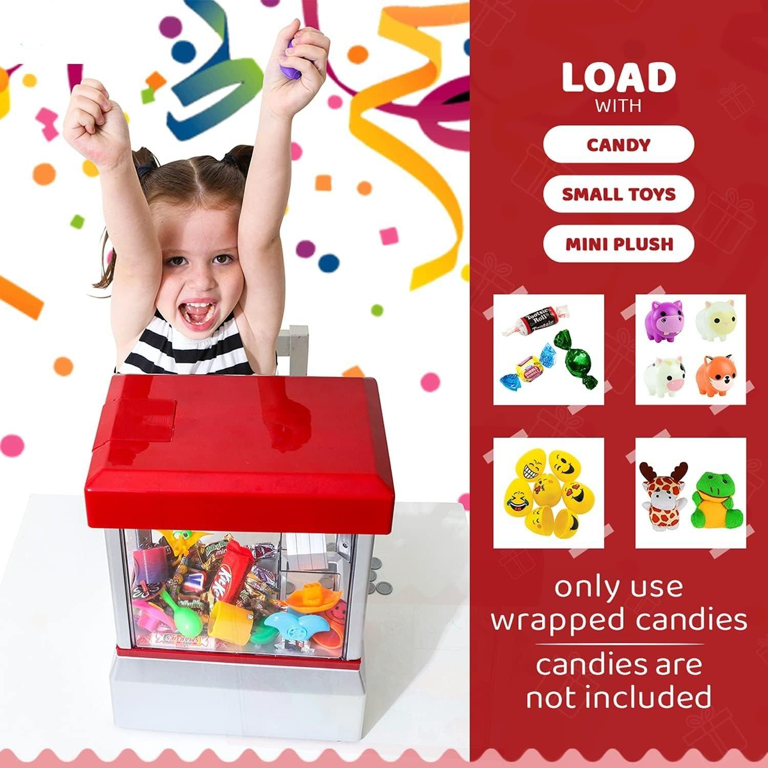 Miniature Candy Grabber with Manual Joystick Control, Retro Arcade Design, and Music & Sound Effects, Safe for Ages 3+
