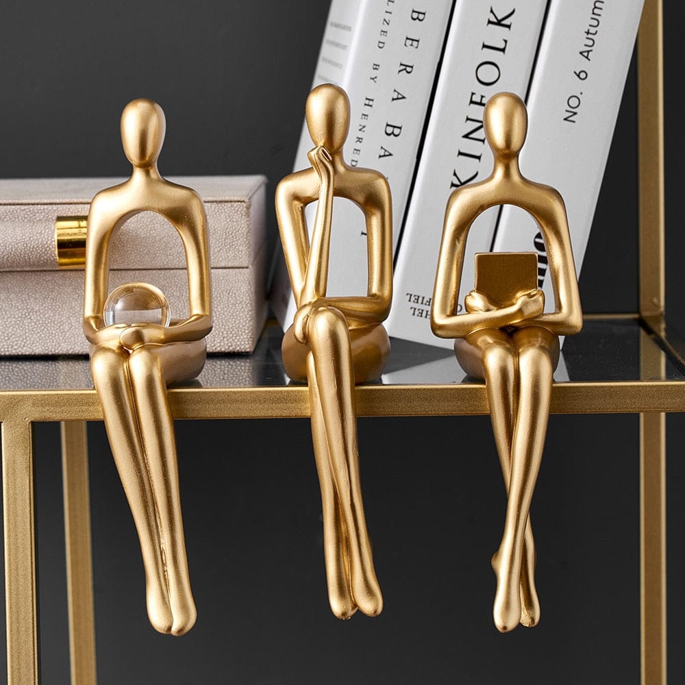 Minimalist Gold Bookshelf Figurine – Abstract Resin Sculpture for Modern Home Decor, 23x9 cm 7