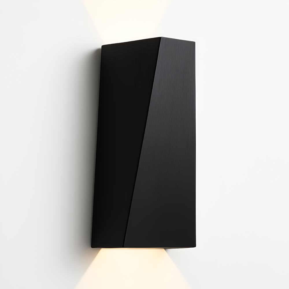 Black wall-mounted light fixture on a white background