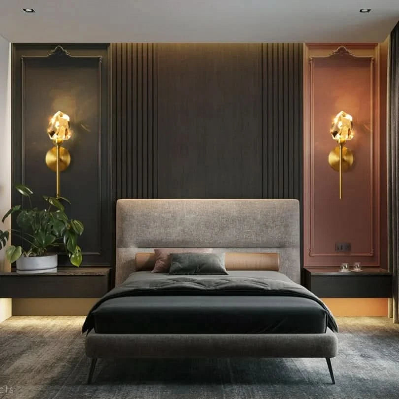Stylish Glass Wall Sconce with Gold Trim - Halri
