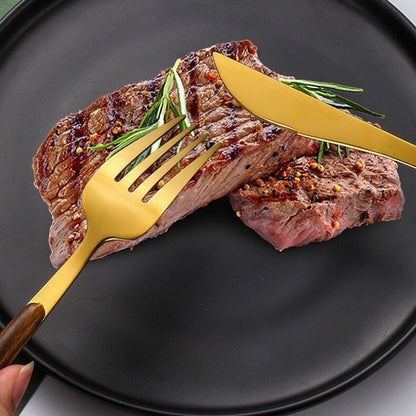 Modern Gold and Wood Cutlery Set - Elegant 5-Piece Dining Utensils with Stainless Steel and Wood Handles 4