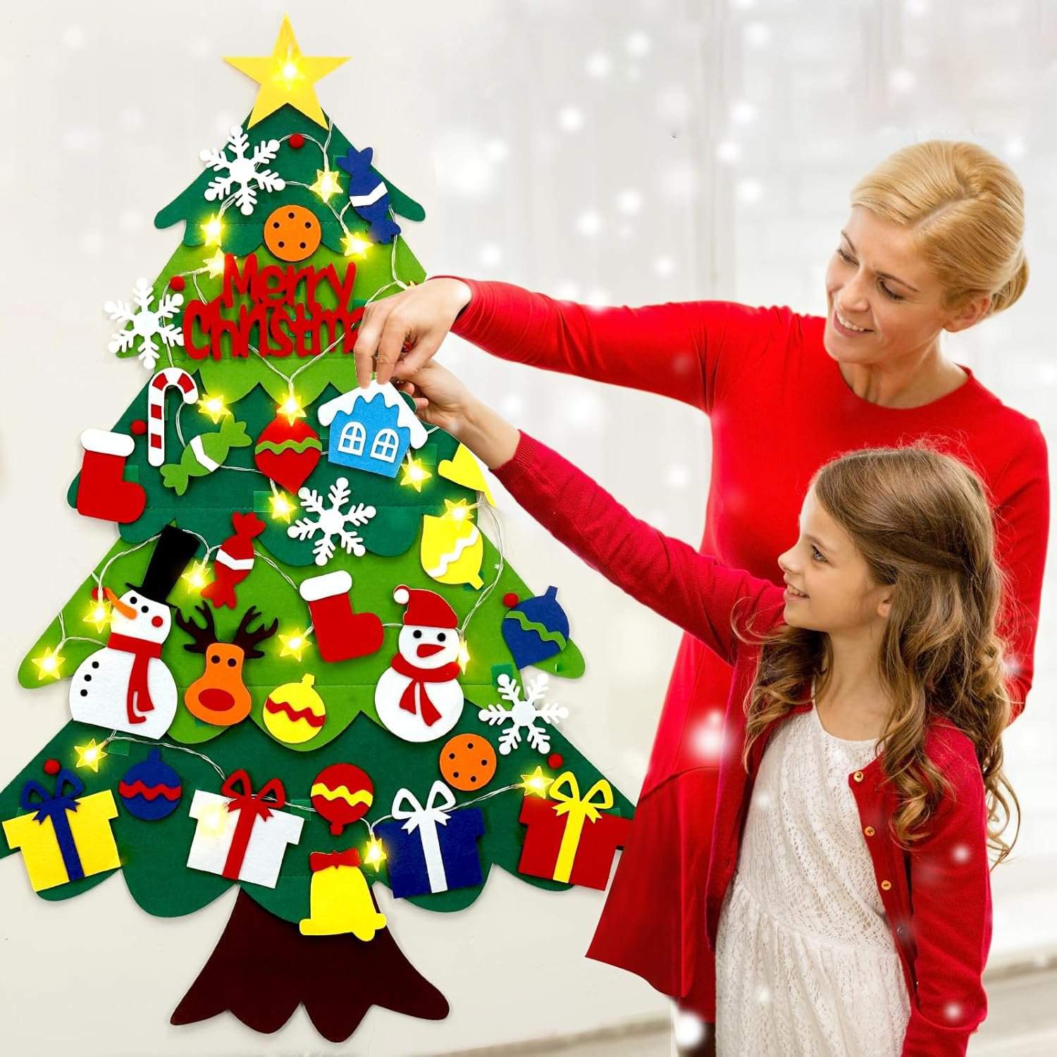 Colorful Felt Christmas Tree Wall Decoration with Lights - Halri