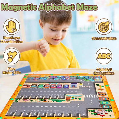 Montessori Magnetic Alphabet Maze Letter, Parking Lot Puzzles Game, Education Toy, Safe for Ages 2+
