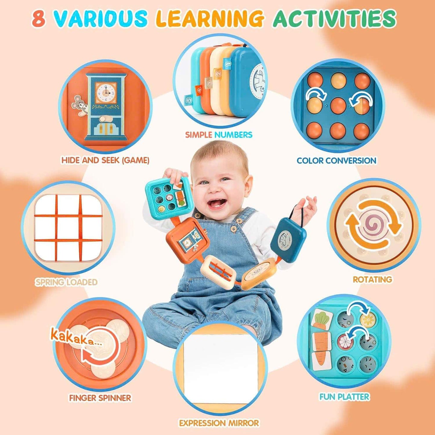 Montessori Sensory Busy Cube Toy with Fine Motor Skill Support, Foldable and Portable, Safe for Ages 1+