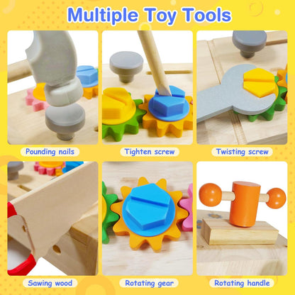 Montessori Wooden Tool Bench Toy Set, Construction Role Play Game, Safe for Ages 3+