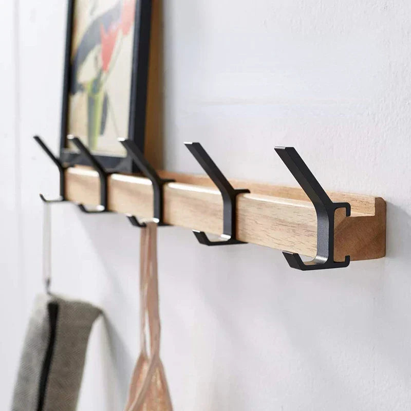 Space Saving Wooden Coat Rack with Hooks - Black - Halri