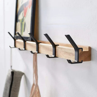 Space Saving Wooden Coat Rack with Hooks - Black - Halri