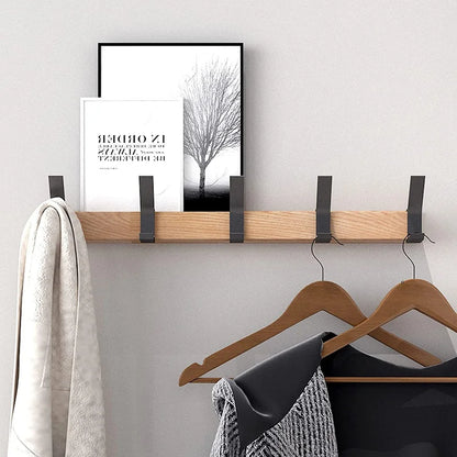 Space Saving Wooden Coat Hook Rack with 5 Hooks
