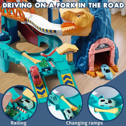 Multi-Level Dinosaur Race Track Adventure, Toy Car Ramp Track Set, Safe for Ages 3+