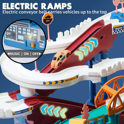 Multi-Level Dinosaur Race Track Adventure, Toy Car Ramp Track Set, Safe for Ages 3+