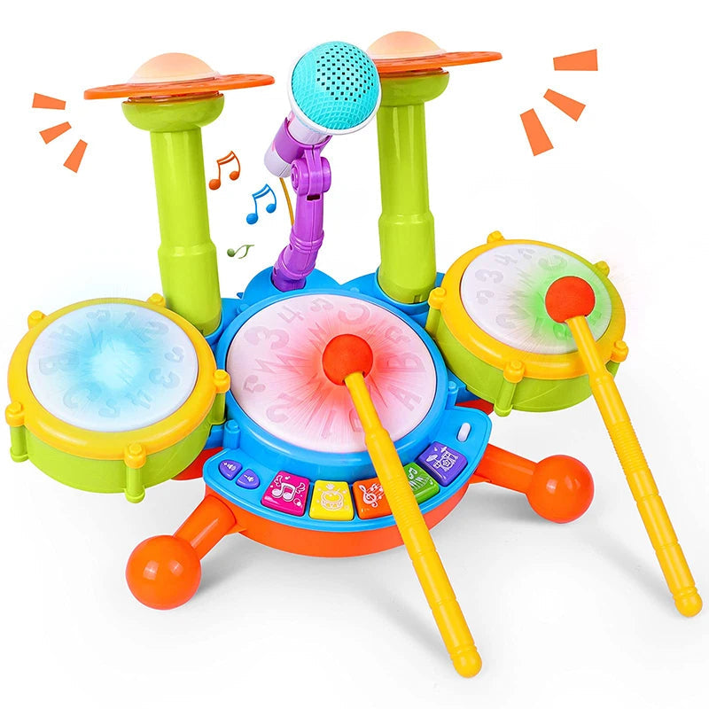 Colorful Kids Drum Set with Lights and Mic - Halri