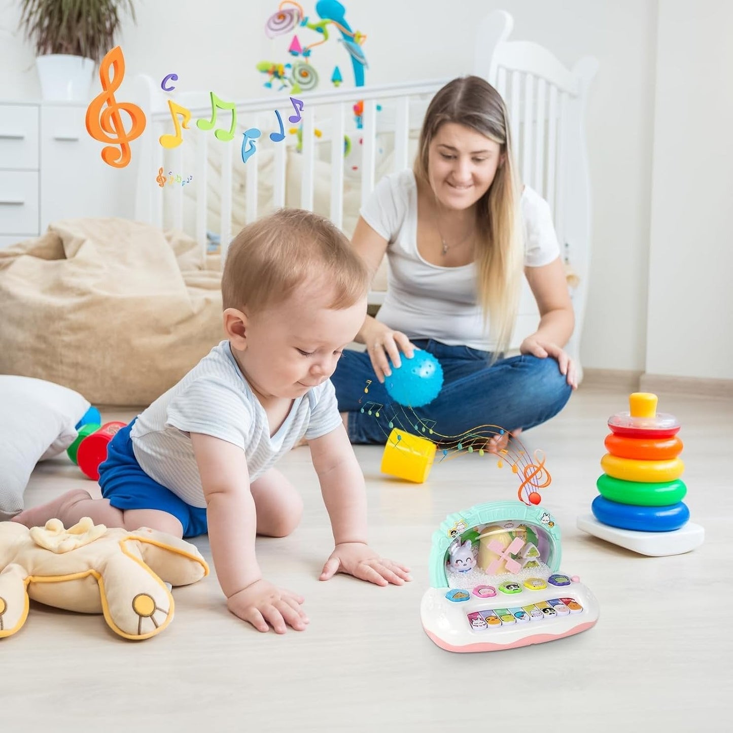 Musical Instrument Toys with Animal Sounds, LED Lights, Whack-a-Mole Game & Snowflake Design, Safe for Ages 1+