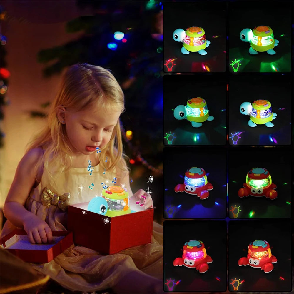 Musical Turtle Crab Toy with Colorful Lights, Rattling Mini Animals, Safe for Ages 18+ Months