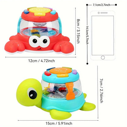 Musical Turtle Crab Toy with Colorful Lights, Rattling Mini Animals, Safe for Ages 18+ Months
