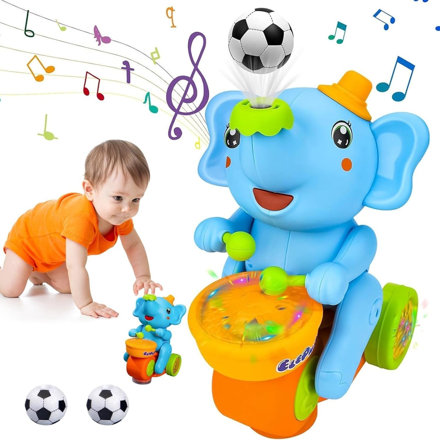Colorful Elephant Music Toy with Lights and Moving Ball - Halri