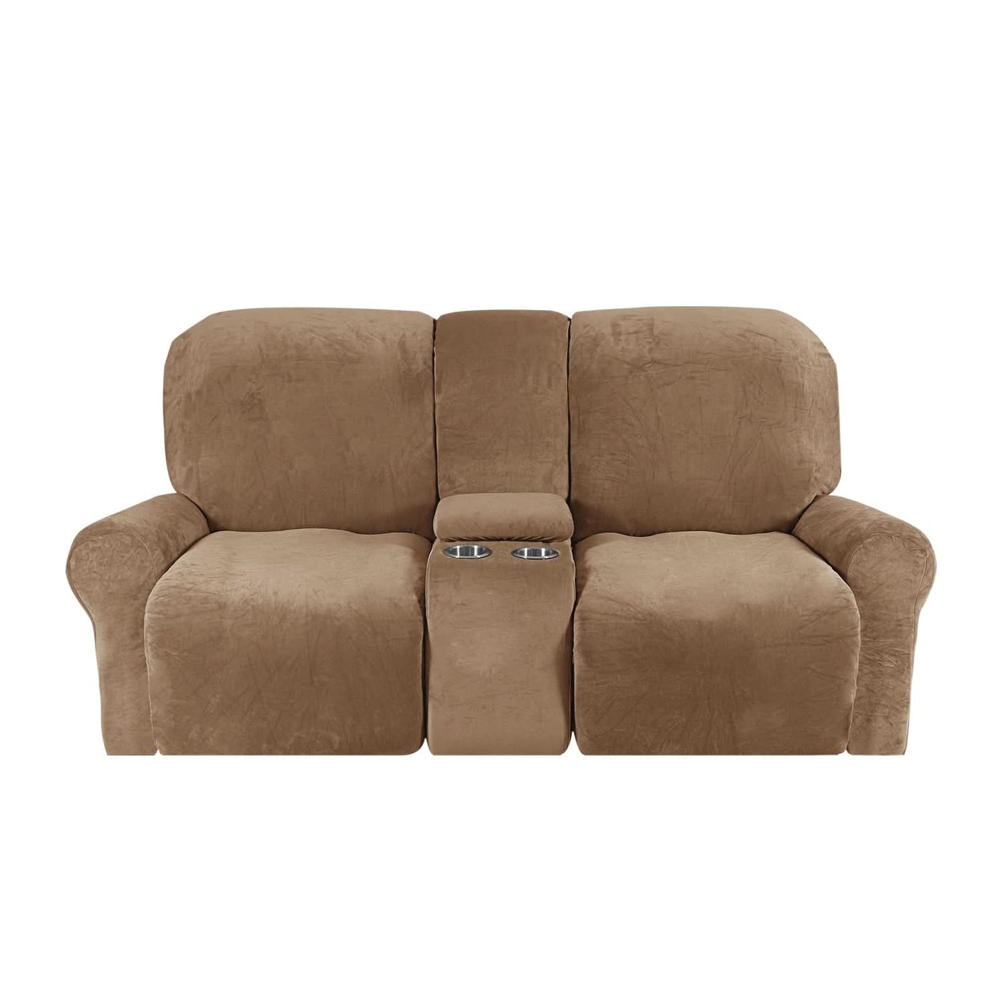 Soft Velvet 2-Seater Sofa Cover with Cup Holders