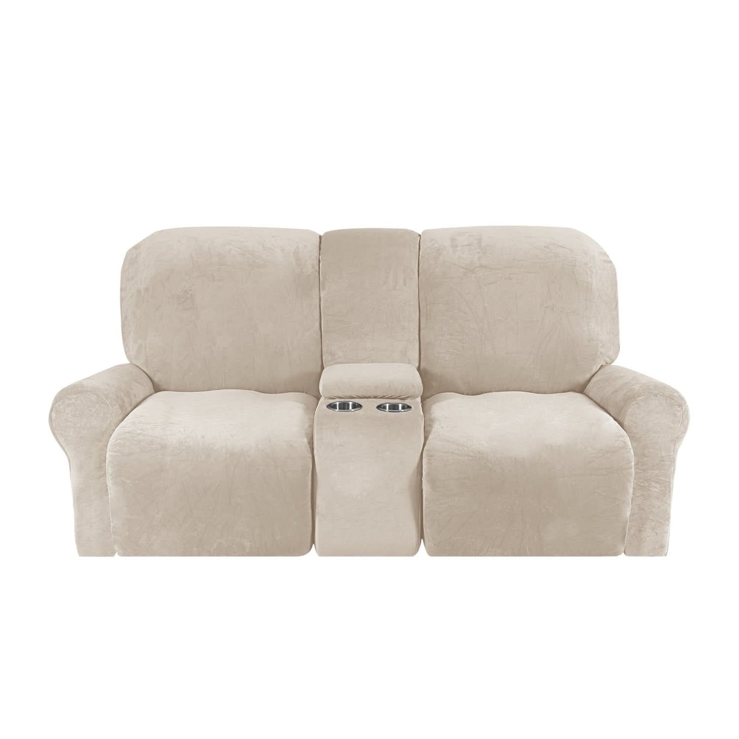 Soft Velvet 2-Seater Sofa Cover with Cup Holders