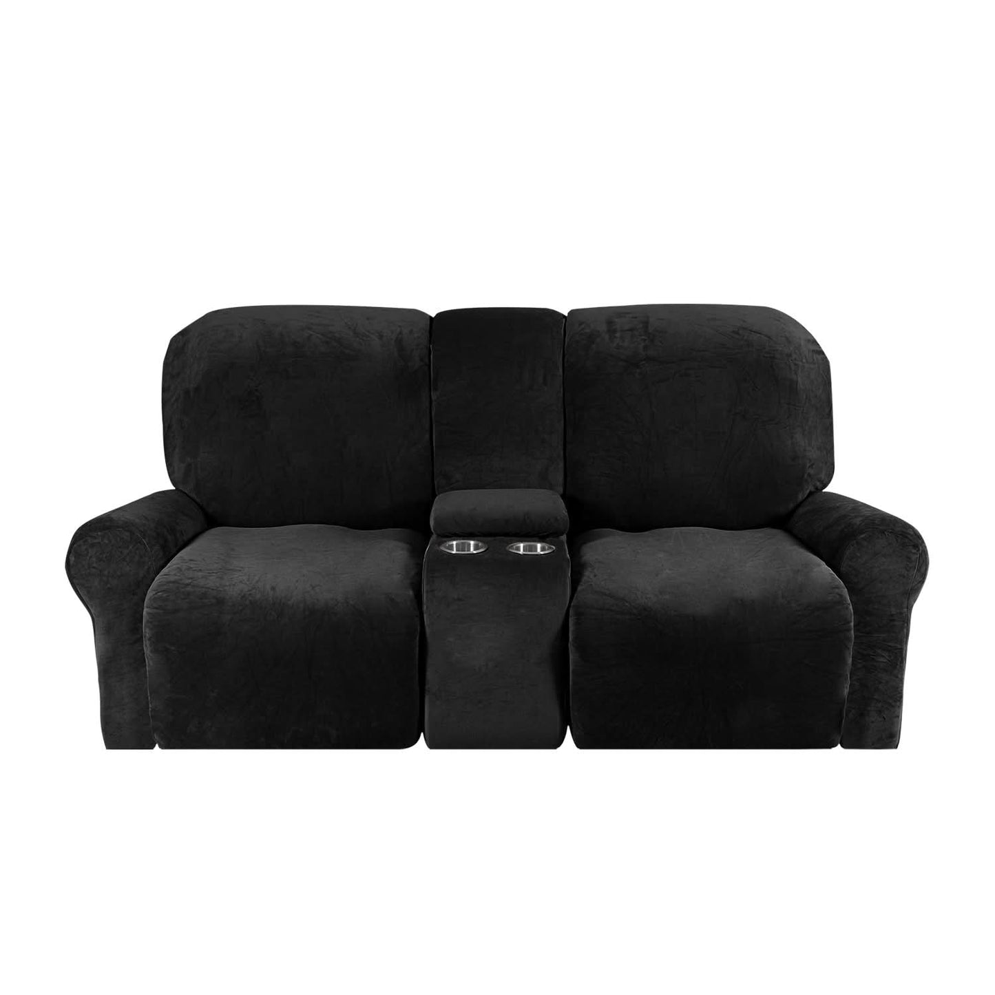 Soft Velvet 2-Seater Sofa Cover with Cup Holders