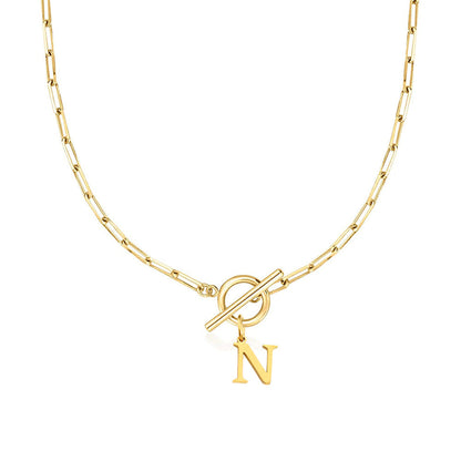 Simple Initial Circle Paperclip Lock Necklace