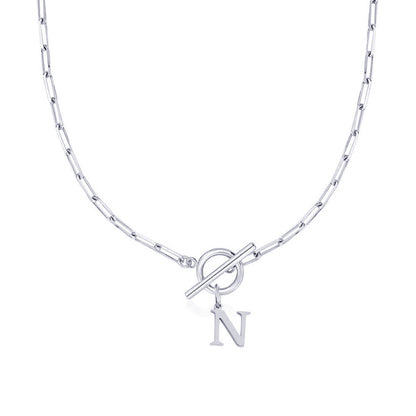 Simple Initial Circle Paperclip Lock Necklace