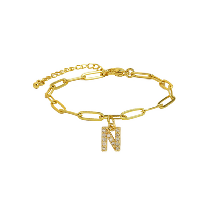 Delicate Initial Paperclip Charm Bracelet