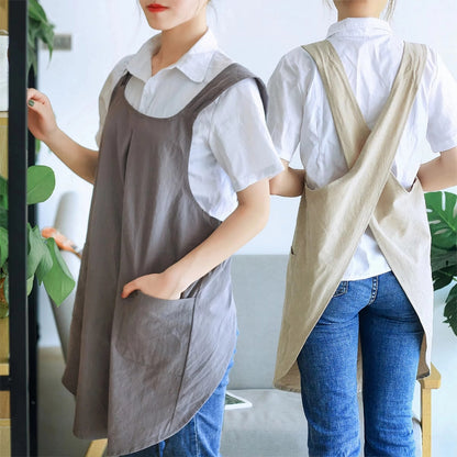 Simple Cross Back Apron Dress Asian Inspired Design - Halri