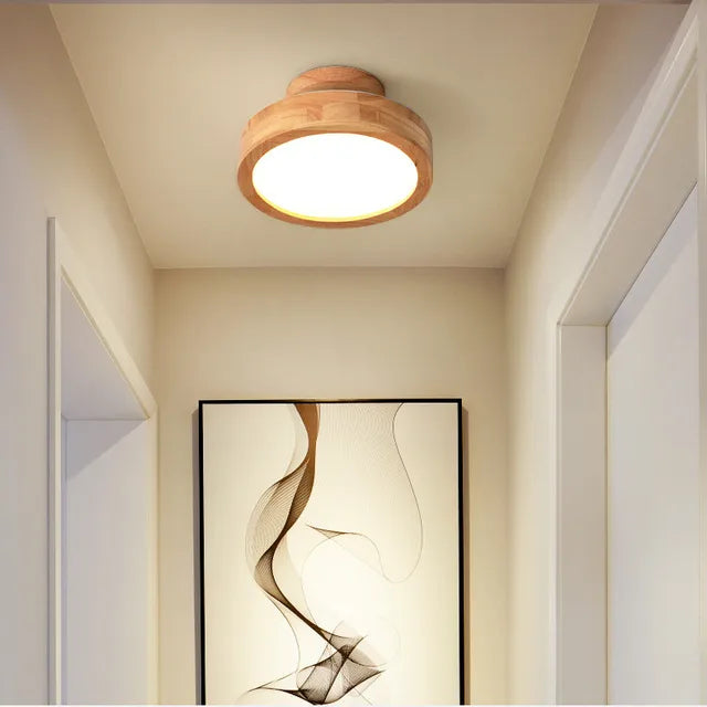 Natural Wood Round Pendant Light - Halri